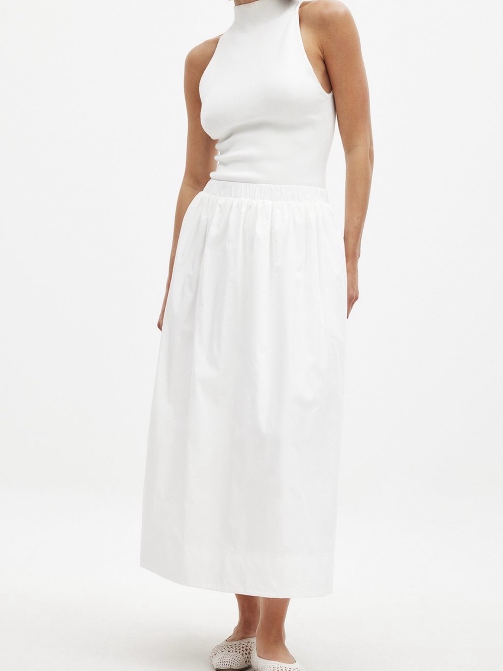 NA-KD White Elastic-Waist Midi Skirt